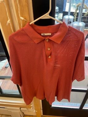 Zara Open-Knit Polo in Rust
